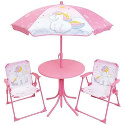 Tuinmeubelen - FUN HOUSE - Tuinmeubelen Eenhoorn: Tafel H.46 x 46 cm, 2 klapstoelen, parasol H.12...