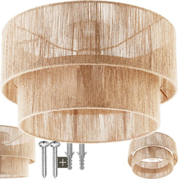 tectake® Plafondlamp Lignea Lux - Hanglamp Boho stijl - Ø45 x 27,5 cm - Jute lampenkap - 40W - Decoratieve sfeerlamp