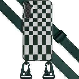 Selencia Hoesje Geschikt voor Samsung Galaxy A34 (5G) Hoesje Met Koord - Selencia Siliconen design hoesje met afneembaar koord - Groen / Irregular Check Green