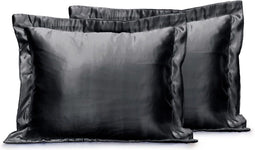 Eleganzzz Skin Care Kapselsloop - Satijnen Kussensloop - Black - Kussenslopen 60x70cm Set van 2 - Oxford Rand - Beauty Kapselsloop
