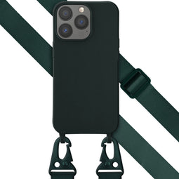 Selencia Hoesje Geschikt voor iPhone 13 Hoesje Met Koord - Selencia Siliconen hoesje met afneembaar koord - Donkergroen
