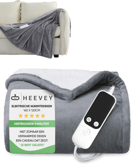 Heevey Elektrische Deken - Warmtedeken 120x160cm - 5 warmtestanden - Grijs