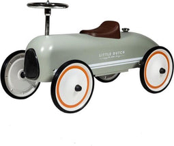 Little Dutch Retro Loopauto - Metalen loopauto - Rubberen wielen - Olijf groen