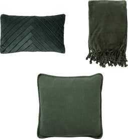 Dutch Decor VOORDEELSET SWEET COURTYARD - Set van 3 - Femm + Bowie + Florijn - Mountain View - donkergroen - Inclusief binnenkussen
