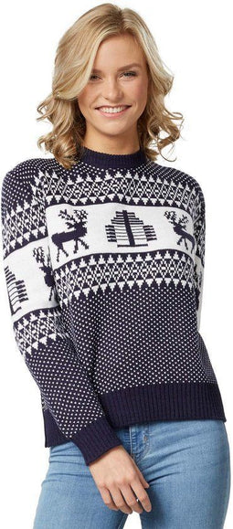 Dressforfun Winterwonderland - Kersttrui - Hertenmotief - Blauw-wit (S)