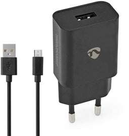 Nedis WCHAM105ABK - USB-wandlader - Inclusief USB-A-naar-micro-USB-kabel 1m - Zwart
