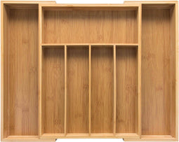 Budu Bestekbak #38 - Uitschuifbaar Bamboe Bestekcassette - 5/7 vakken - 38 x 29,5 - 47,8 cm