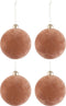J-Line kerstbal - fluweel/glas - oud roze - medium - doos van 4