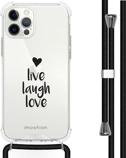 iMoshion Hoesje Geschikt voor iPhone 12 Pro / 12 Hoesje Met Koord - iMoshion Design Hoesje met Koord - Zwart / Transparant / Live Laugh Love