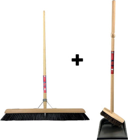 Synx Tools bezem Binnenbezem 60 cm en Stoffer en blik met lange steel 97 cm - Paardenhaar / zaalveger - Classic- - Hout/Metaal