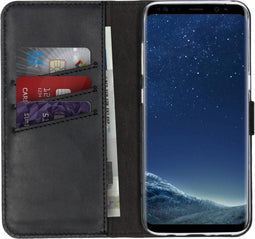 Selencia Galaxy S8 - Echt Lederen Bookcase - 3 Pashouders - Zwart