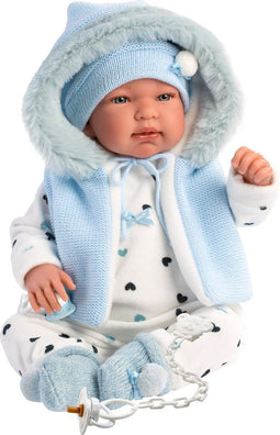 Llorens soft body babypop met geluid blauwe kleding en speen 44 cm
