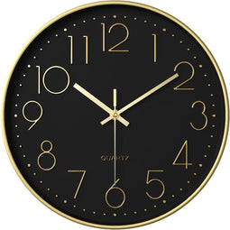 Tyme Wandklok - 30cm - Analoog - Stil Uurwerk - Zwart Goud