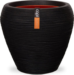 Capi Europe - Vaas taps rond Rib NL - 42x38 - Zwart - Opening Ø31 - Bloempot voor binnen en buiten - Levenslang garantie - Breukbestendig - 100% Recyclebaar - CO2 Neutraal geproduceerd - KBLR362