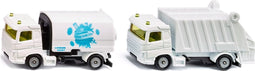 set veegmachine en afvalwagen van de gemeente voor omheining milieutechniek speelgoedauto's metaal/kunststof wit/blauw kantelbare opbouw en opvangbak