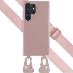 Selencia Hoesje Geschikt voor Samsung Galaxy S23 Ultra Hoesje Met Koord - Selencia Siliconen hoesje met afneembaar koord - roze