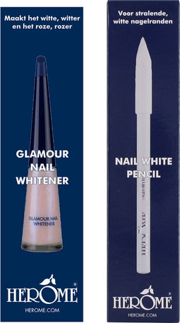 Herome Combi-Pack Glamour Nail Whitener & Nagelwitpotlood (Nail White Pencil) - Natural Nail Whitener met een romige Parelmoerglans & Parelwitte Nagelranden