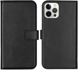 Selencia iPhone 12 (Pro) - Echt Lederen Bookcase - Ruimte voor 3 pasjes - Zwart