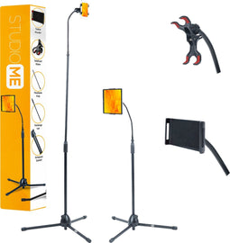 Studio Me Telefoon Statief - Tripod - Max. hoogte 175 cm - Inclusief tablet- en telefoonhouder - Zwart