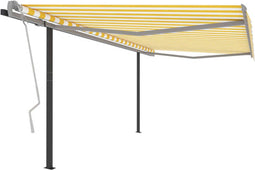 vidaXL - Luifel - automatisch - uittrekbaar - met - palen - 4,5x3 - m - geel - en - wit