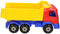 Speelgoed rood/geel/blauwe kiepwagen auto voor jongens 41 cm - Buiten/binnen speelgoed auto's - Vrachtwagen met laadklep/oplegger