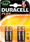 Duracell Plus 100 - Alkalinebatterijen AAA - Tot 100% extra levensduur (4 stuks)