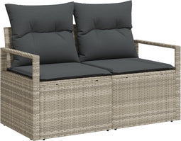 vidaXL - 2-zits - Tuin - Sofa - met - Kussens - Grijs - Poly - Rattan