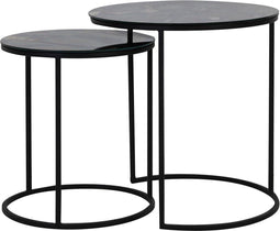 Light & Living Bijzettafel S/2 Ø40x45+Ø50x52 cm TABUN glas antiek-mat zwart