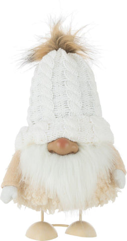 J-Line Kerstfiguren kerstman Pompom - polyresin - wit/beige - small - 34 cm