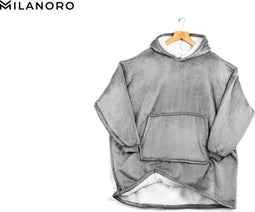 Milanoro Hoodie deken - Ultrazacht en warm - One size (S t/m XXL) - Donkergrijs
