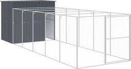 vidaXL - Hondenhok - met - ren - 214x661x181 - cm - gegalvaniseerd - staal - antraciet