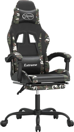 vidaXL - Gamestoel - draaibaar - met - voetensteun - kunstleer - zwart&camouflage