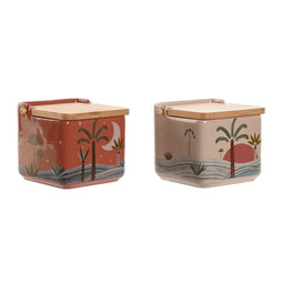 Zoutvaatje met deksel Home ESPRIT Beige Roze Terra cotta Lila Bamboe 750 ml 14 x 12,5 x 12 cm (2...