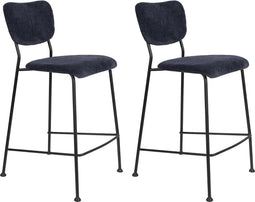 Zuiver Benson Barkruk - Zithoogte 65 Cm - Set Van 2 - Donkerblauw - Zwart Metalen Frame