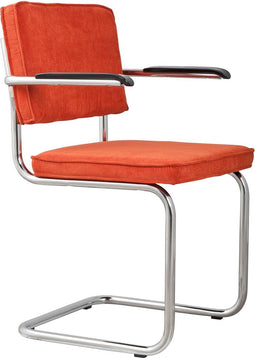Zuiver Ridge Rib Eetkamerstoelen met armleuning Oranje - Set van 2