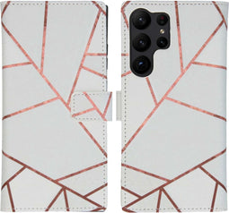 iMoshion Hoesje Geschikt voor Samsung Galaxy S23 Ultra Hoesje Met Pasjeshouder - iMoshion Design Softcase Bookcase - Wit / White Graphic