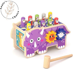 Dollie de Dino - 2 in 1 Houten Speelgoed Hamerbank - Hamertje tik en Visspel - Multi