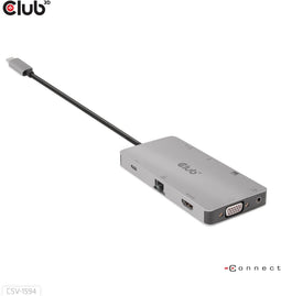 Club 3D CSV-1594 - USB Gen1 Type-C 9-in-1 hub - HDMI VGA 2x USB Gen1 Type-A RJ45 SD/Micro SD - Zilver