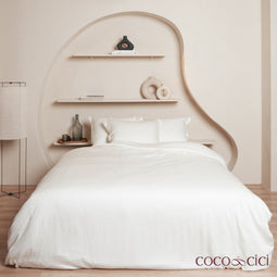 Coco & Cici - Tencel Sateen Dekbedovertrek 260 x 220 cm - 2 Persoons Beddengoed - Off White - Lyocell - Hypoallergeen & Extra Zacht - 2 Kussenslopen (60x70)