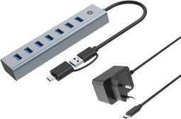 Conceptronic HUBBIES21GP - 7-Port USB 3.0 Hub - USB-A x 7 met stroomadapter - Grijs