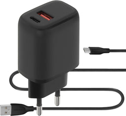 Mobiparts Wall Charger Dual USB-C/USB-A with Micro USB Kabel - Zwart