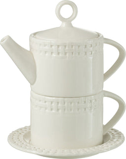 J-Line theepot + theemok - keramiek - wit