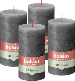 Bolsius - Rustieke Kaars - 4 Stuks - Antraciet - 13cm
