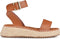 PS Poelman TARA - Dames Faux PU Sandalen - Sportieve Espadrille Sleehak - Bruin Cognac - Maat 37