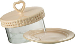 J-Line bord Cake onder glas - taartplateau - keramiek - perzik - small