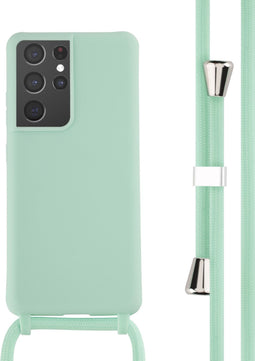 iMoshion Hoesje Geschikt voor Samsung Galaxy S21 Ultra Hoesje Met Koord - iMoshion Siliconen hoesje met koord - Mintgroen