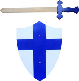 Zwaard & schild - Blauw - Hout - 50cm