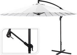 Zweefparasol 300cm voor tuin, terras of balkon - Vertikaal kantelbaar | Wit