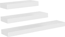 Zwevende planken, set van 3 houten wandmontageplanken voor woonkamer, slaapkamer, kinderkamer, badkamer, keuken, kantoor - Wit