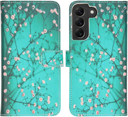 iMoshion Hoesje Geschikt voor Samsung Galaxy S22 Plus Hoesje Met Pasjeshouder - iMoshion Design Softcase Bookcase - Wit / Blossom